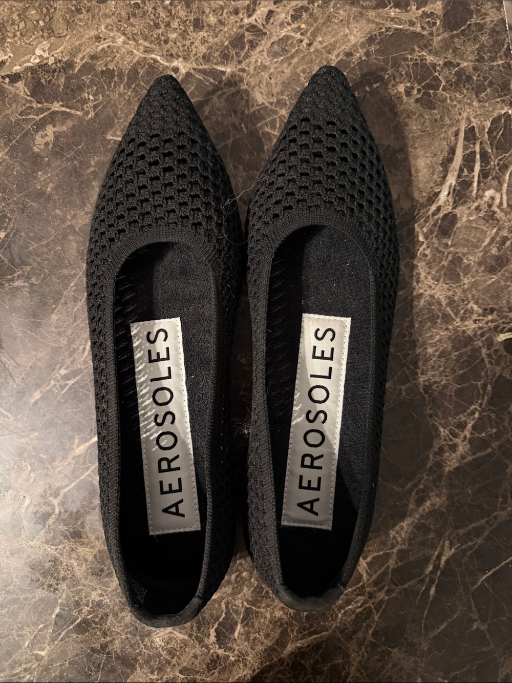 AEROSOLES Black Knit Pointed Ballet Flats
